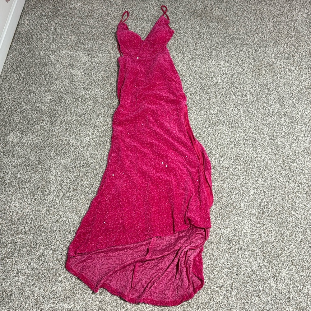 bright pink sequent prom dress